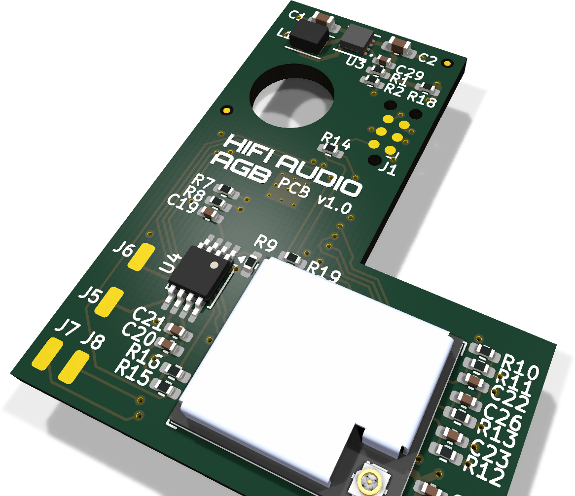 Game Boy HiFi Audio AGB main board, v1.0 KiCad render